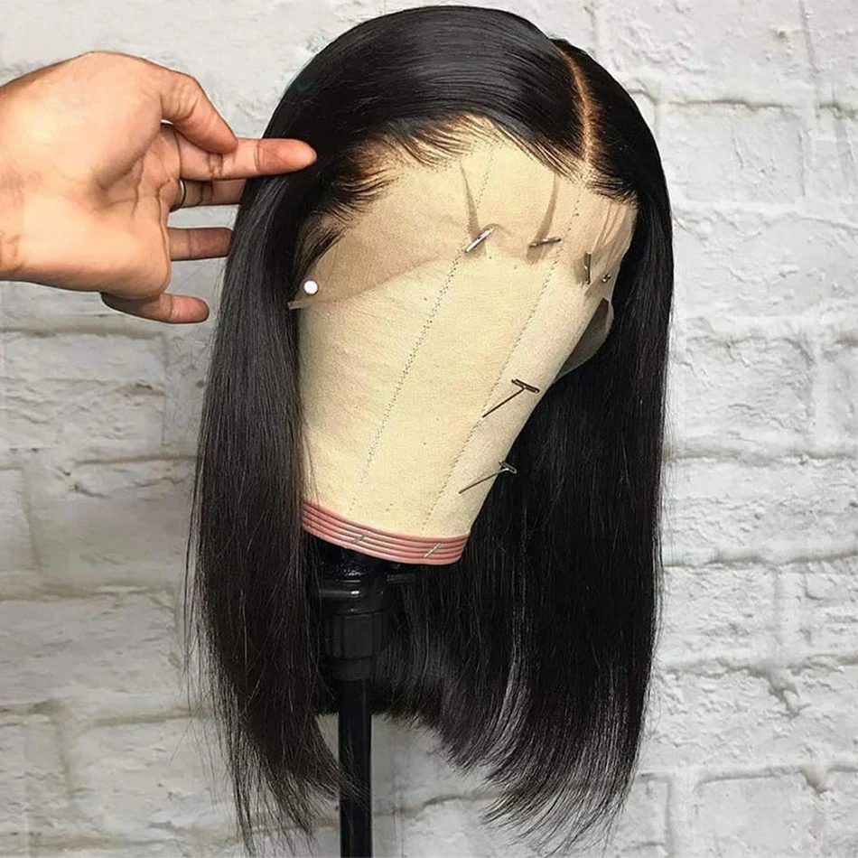 

200% Density Straight Short Bob 13x4 Lace Frontal Human Hair Wigs Pre Plucked 4x4 Transparent Lace Front Wig Closure Wig Women