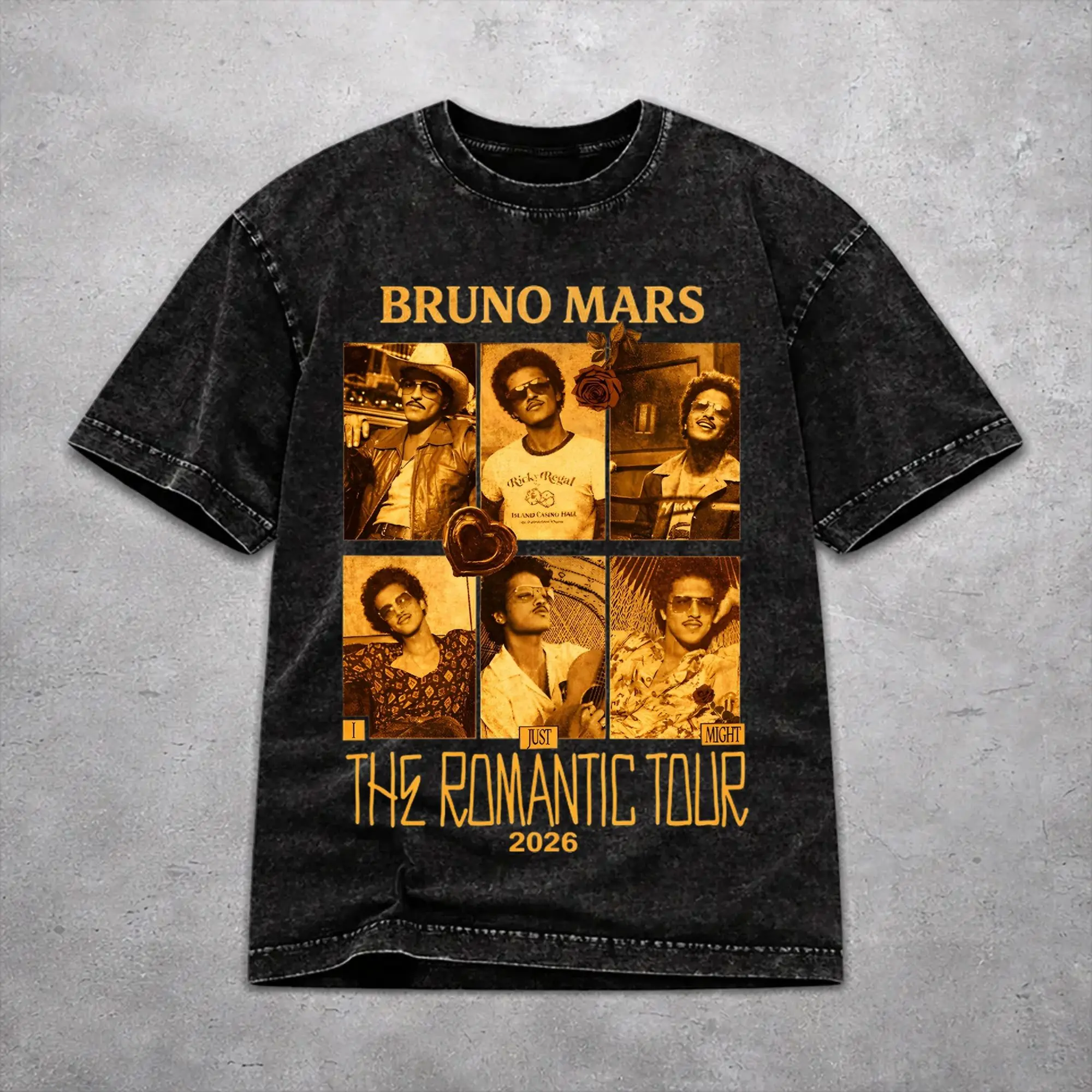 Fashion Men Women Bruno Mars Romantic Tour 2026 Tee Shirt Oversize Washed  T Shirts Tops