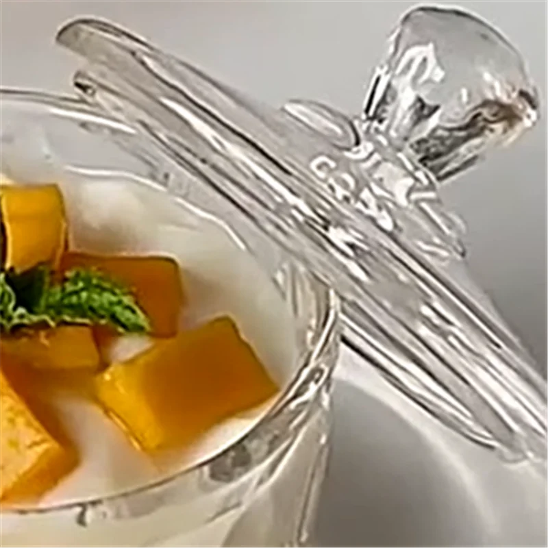

1PC For Ice Cream Desserts Yogurt Kitchen Dining Glassware Glass Pudding Cup with Lid Elegant Snack Bowl