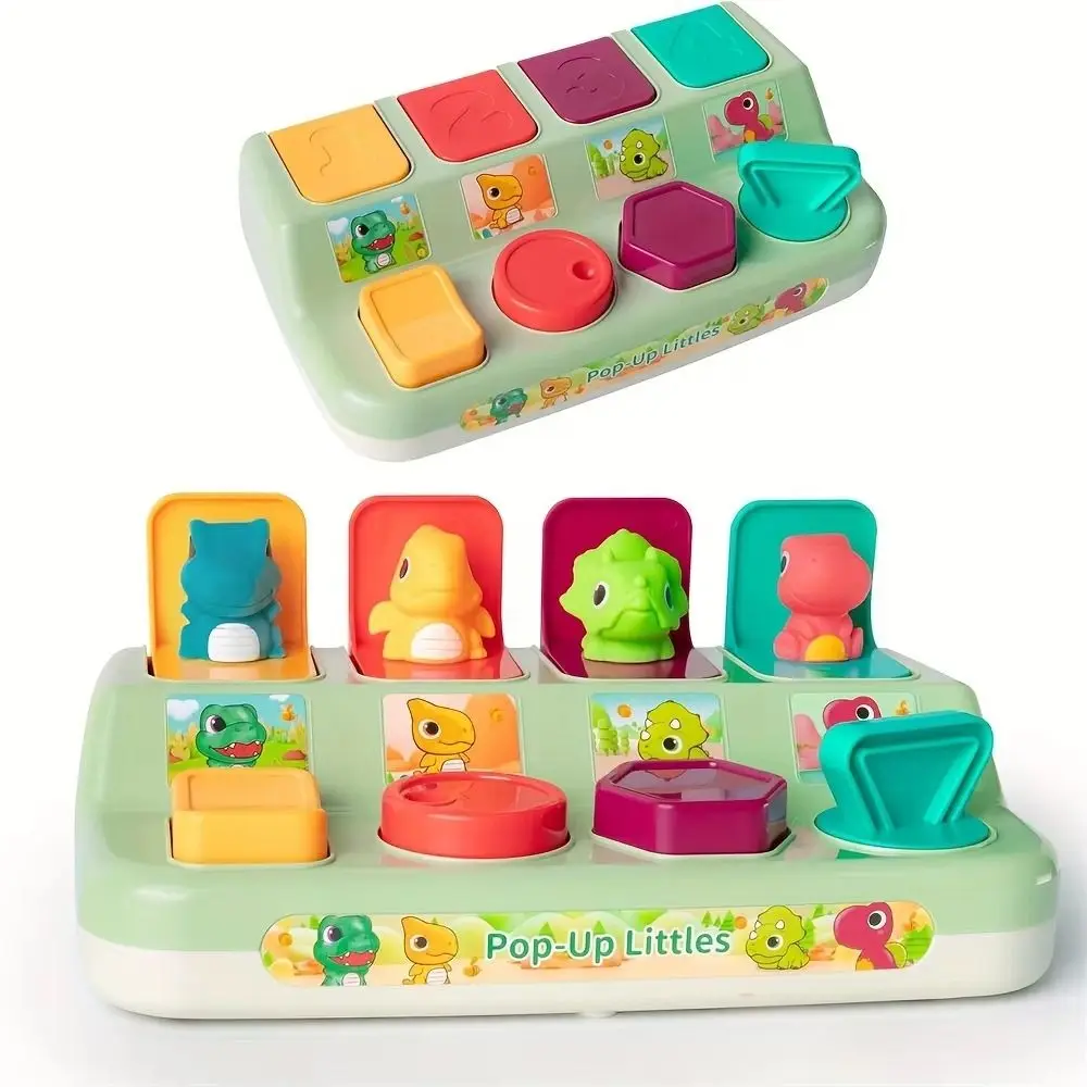 Montessori dinossauro interruptor caixa botão animais dos desenhos animados interativo caixa de brinquedo animal durável colorido atividade pop up brinquedo crianças