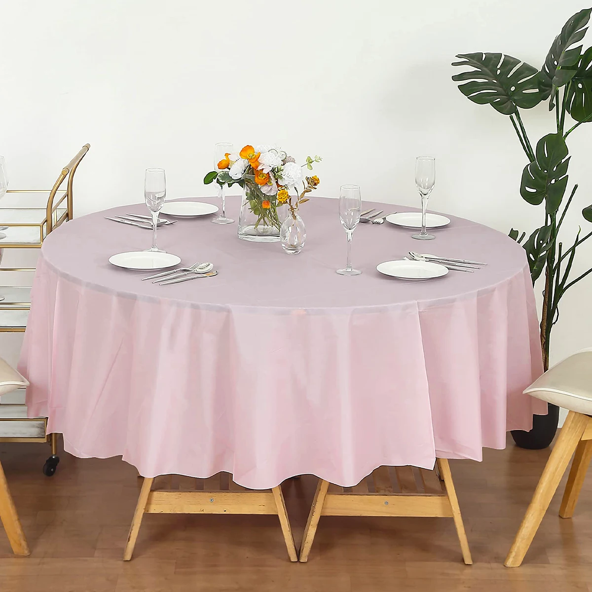 213cm Round Tablecloths Disposable PVC Fabric Elegant Solid Table Cloth Wedding Birthday Party Decoration Christmas Table Covers