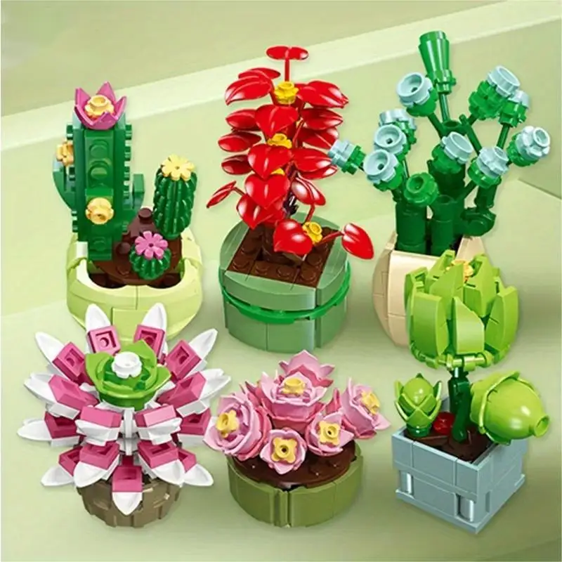 Pianta Bonsai Set in vaso Bouquet di fiori stabilizzati modello succulento blocchi di costruzione Puzzle per bambini giocattoli fai da te mattoni regali di natale