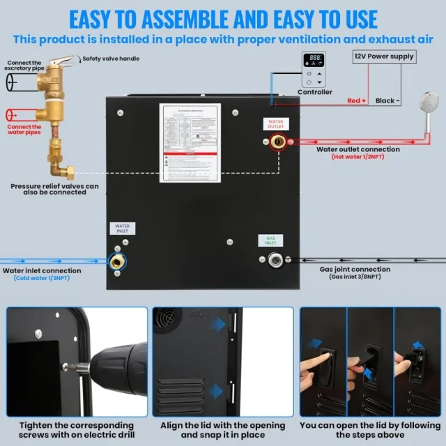 Portable 12V Gas Water Heater for RV/Camper/Boat | Upright Instant Heat with Manual Controls for Outdoor Camping Shower view 6