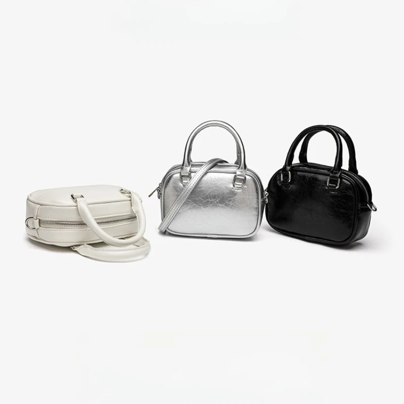 

Shiny Silver Women Crossbody Bag Fashion Small Square Handbag Casual Tote Purse Ladies Textured Shoulder Bag Lightweight bolso