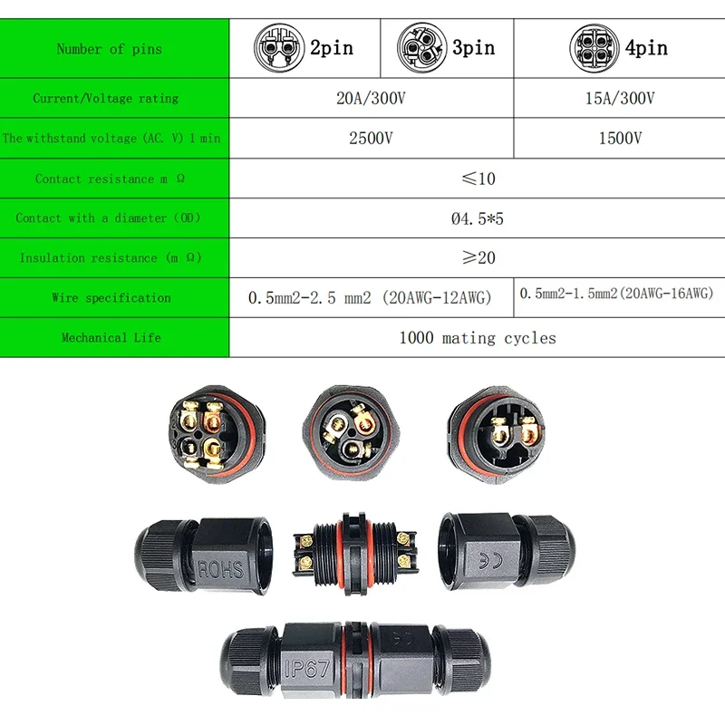 M20 Waterproof Connector Docking/Y-type 2pin 3pin 4pin LED Power Plug X-type 4-way 15A/30A 300V Solder-free Screw Connection