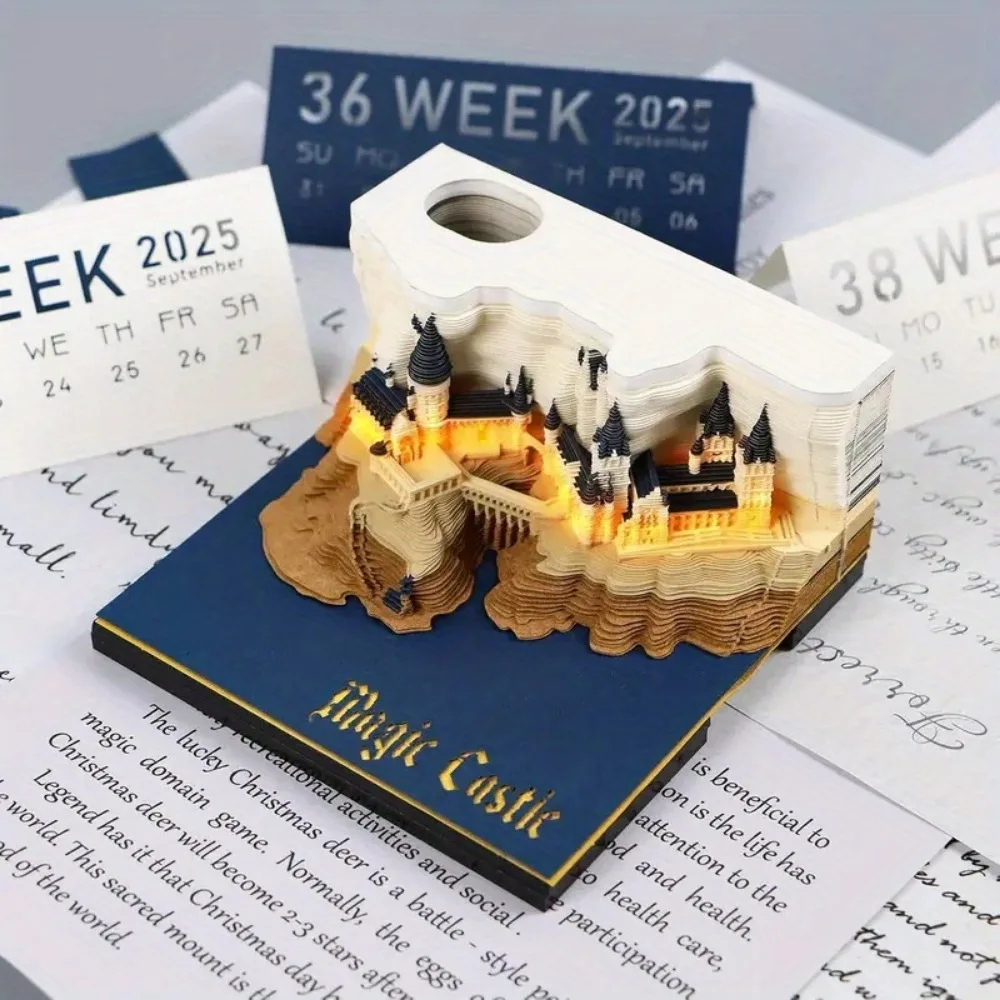 Mystical 3D Desk Calendar Pop-Up Castle Monthly Planner 2025 Yearly Organizer Sticky Notes to do list Office/Home Desk Decor