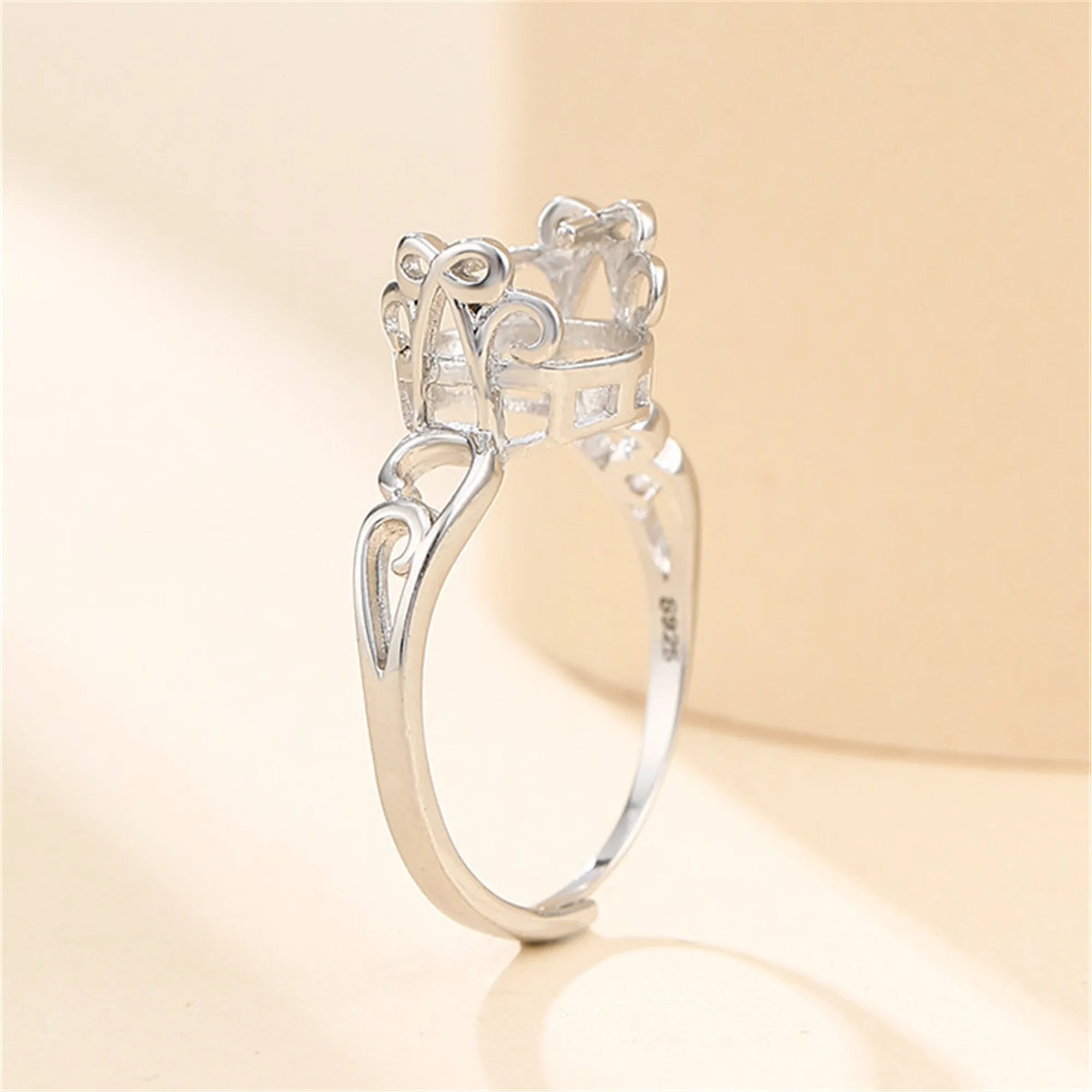 Cincin kosong untuk 7 mm-10 mm manik bor bulat atau mutiara 925 pengaturan cincin perak basis cincin dapat disesuaikan SR0328