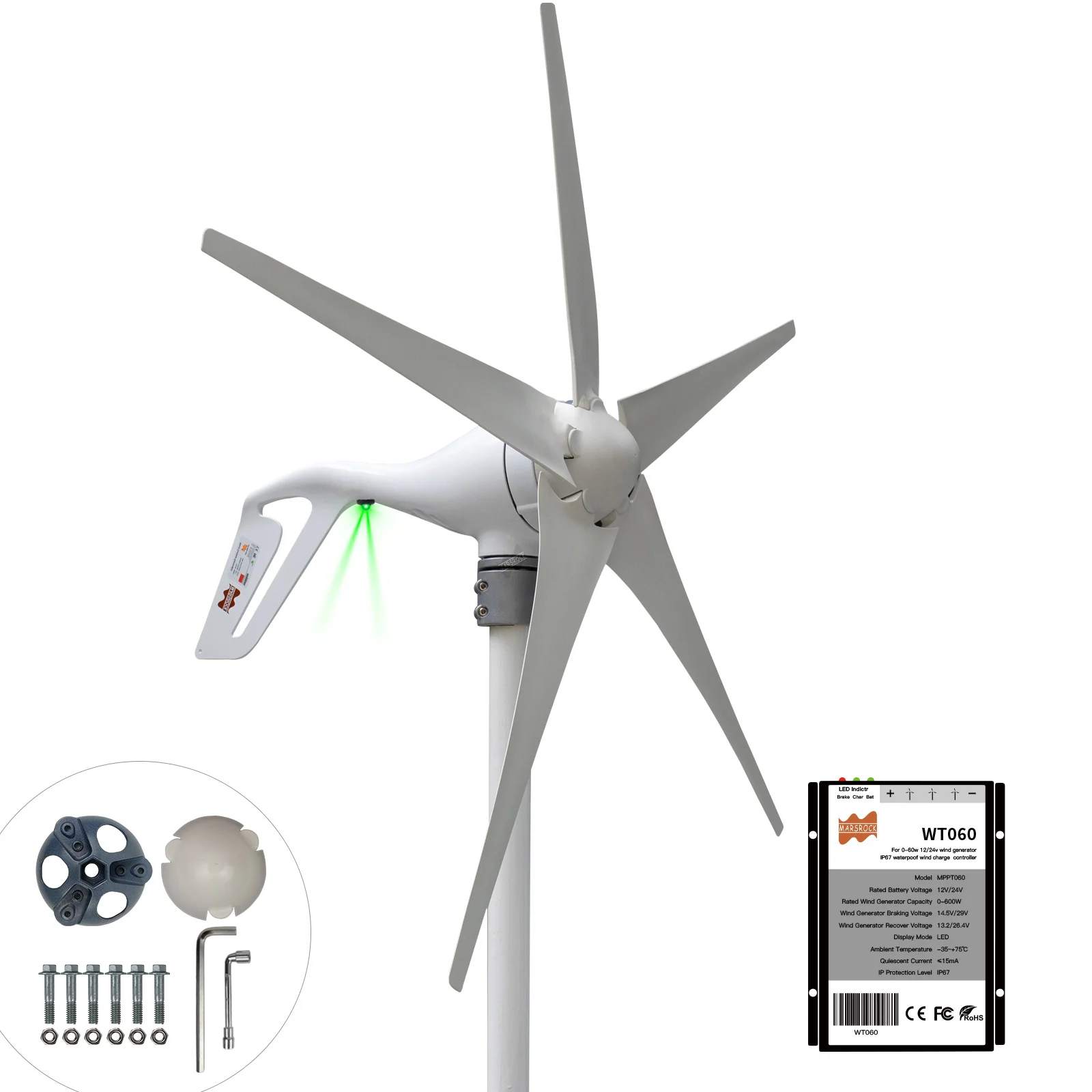 Ship From Spain 400W 12V 24V Wind Tubine Generator Horizontal Axis Mini Electric Windmill With LED Light Free 600W Controller