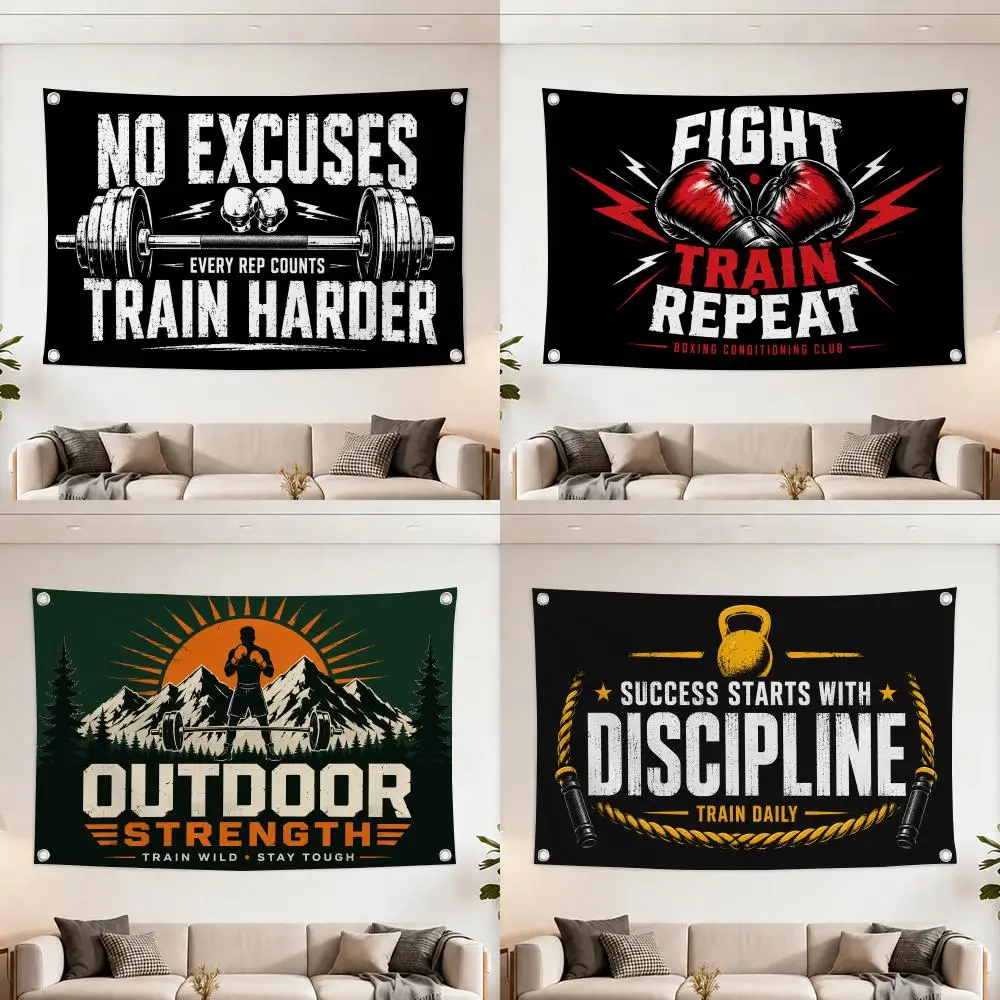 Sports Pattern Gym Boxing Fitness Sports Pattern Flags Home Yard & Garden Decor Banner - Indoor Outdoor Wall Hanging Flag