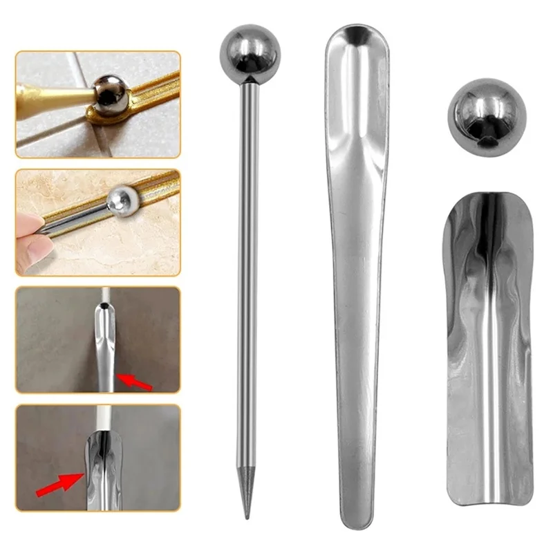 5pc Beauty Seam Construction Tool Floor Ceramic Tile Grout Repair Steel Pressed Ball Stick Corner Angle Scraper Wall Gap Cleaner