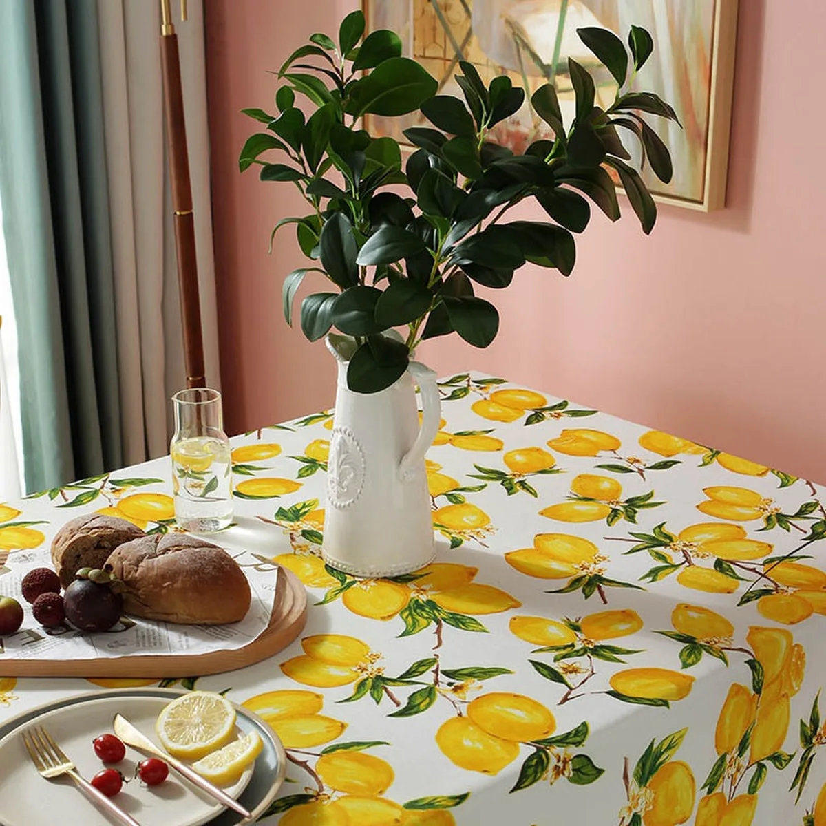 1pc Summer Citrus Lemon Tablecloth, Decorative Cover for Indoor & Outdoor Dining