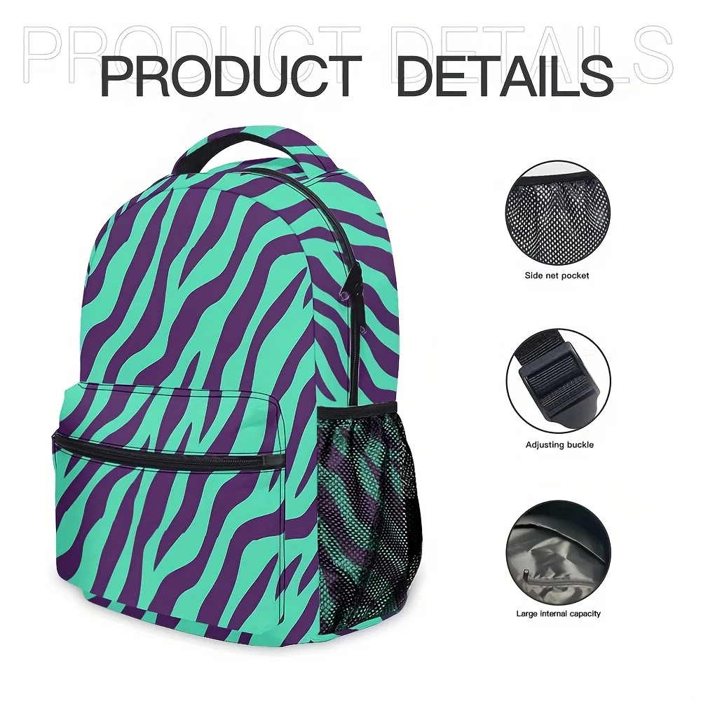 Unisex 3D Printed Zebra Pattern Backpack Large Capacity School Commuter Backpack with Adjustable Straps Durable Polyester