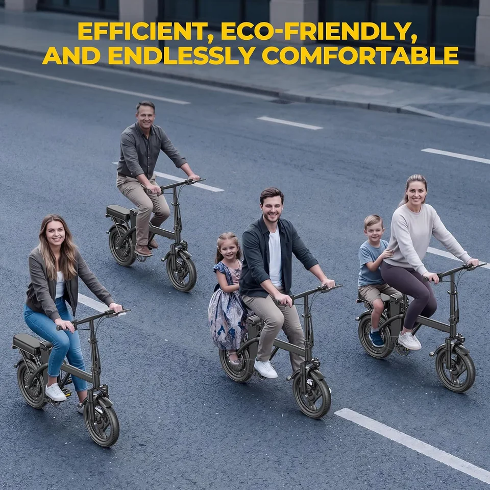 14'' Foldable Electric Bike 500W Motor 48V Battery 22MPH Max Speed 30Miles Long Range with Two Seats for Adult Mini E Bike image 8