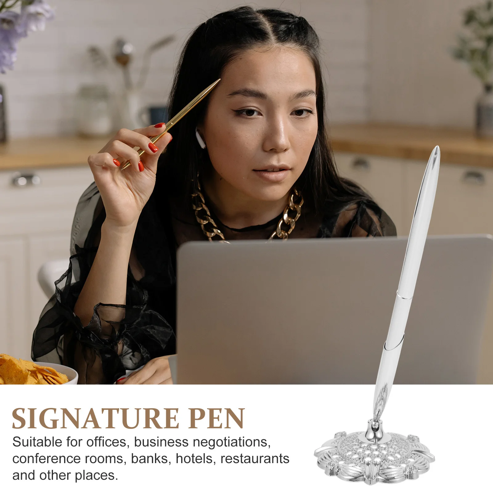 

2pcs Sign Pen Desktop Ballpoint Pen Professional Writing Instrument Exquisite Business Stationery For Office Bank Use