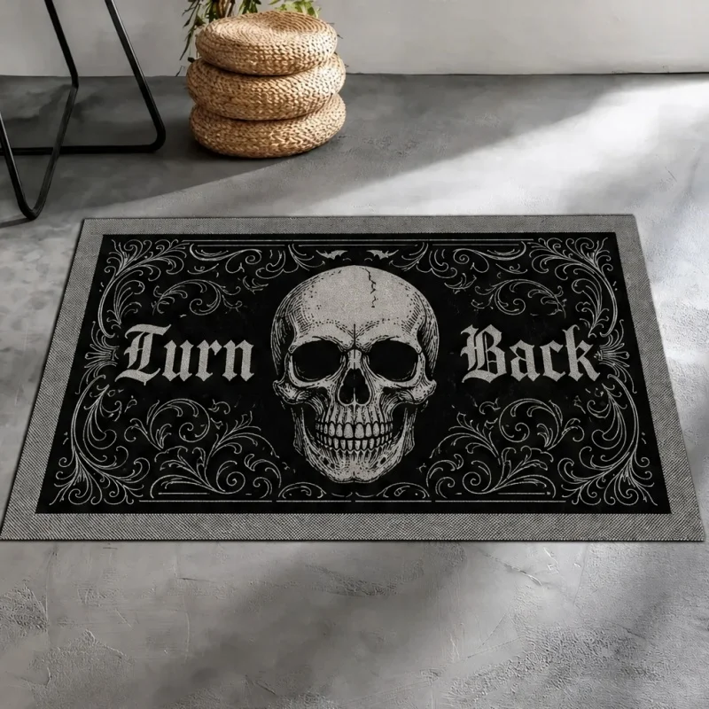 Unwelcome Bat Halloween Doormat, Vintage Frame Print Entry Mat, Spooky Front Door Decor