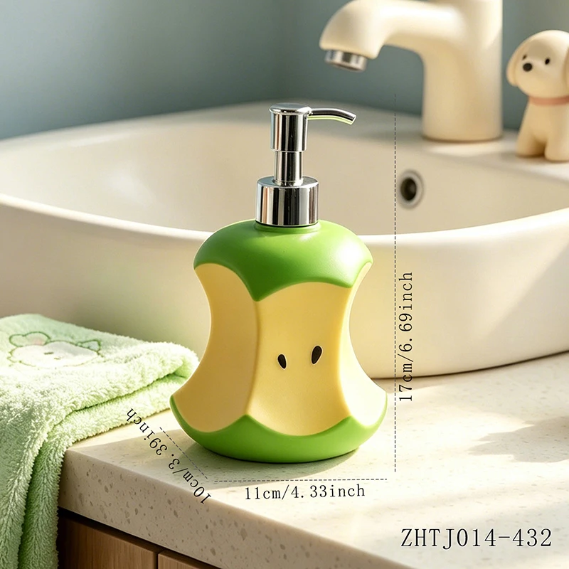 Niedlicher Apfelkern-Harz-Seifenspender, Kunststoff-Pumpflasche, 300ml Handwaschbehälter, Badezimmer-Waschtisch-Deko-Ornament – Detail 1