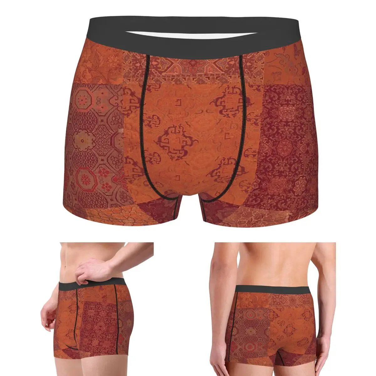 

Boxer Underpants Shorts Vintage Bohemian Quilt In Burnt Orange Panties Men's Ventilate Underwear for Homme Man Boyfriend Gifts
