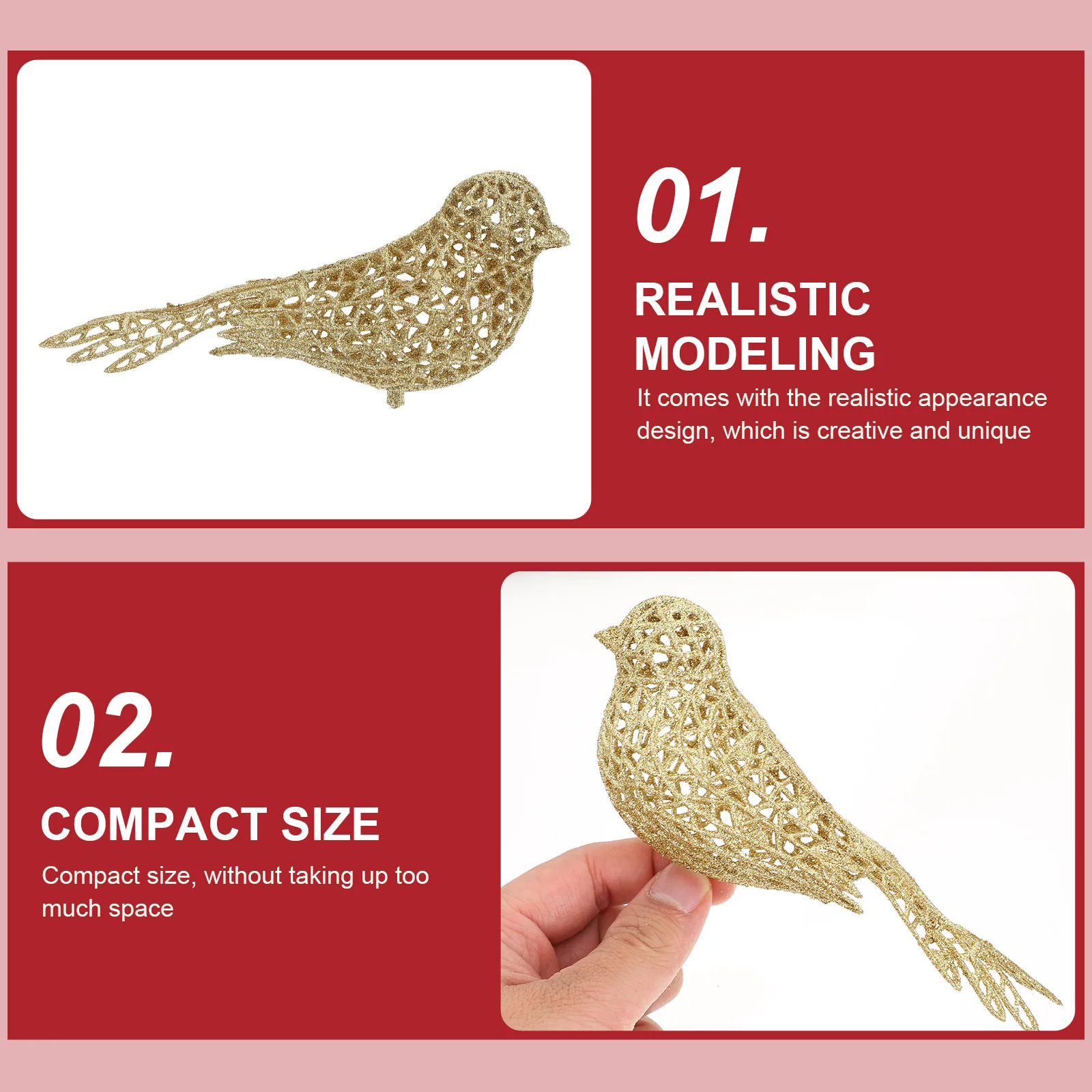 

5pcs Christmas Birds Decor 16CM Golden Size Tree Wreath Ornament Xmas Adornment Home Party Hanging Decorations