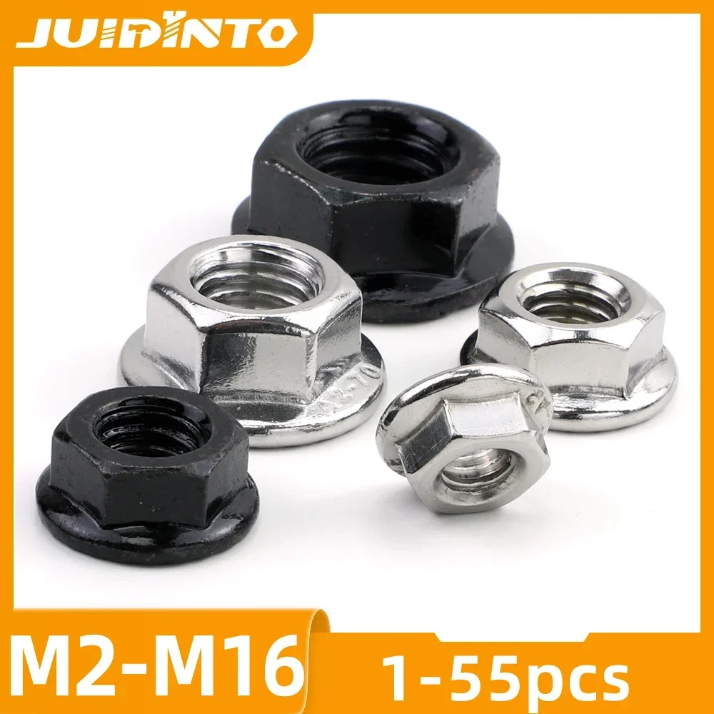 JUIDINTO 1-50pcs Hex Flange Nut M3 M4 M5 M6 M8 M10 M12 Stainless Steel/Carbon Steel Serrated Flange Lock Nut for Automobiles