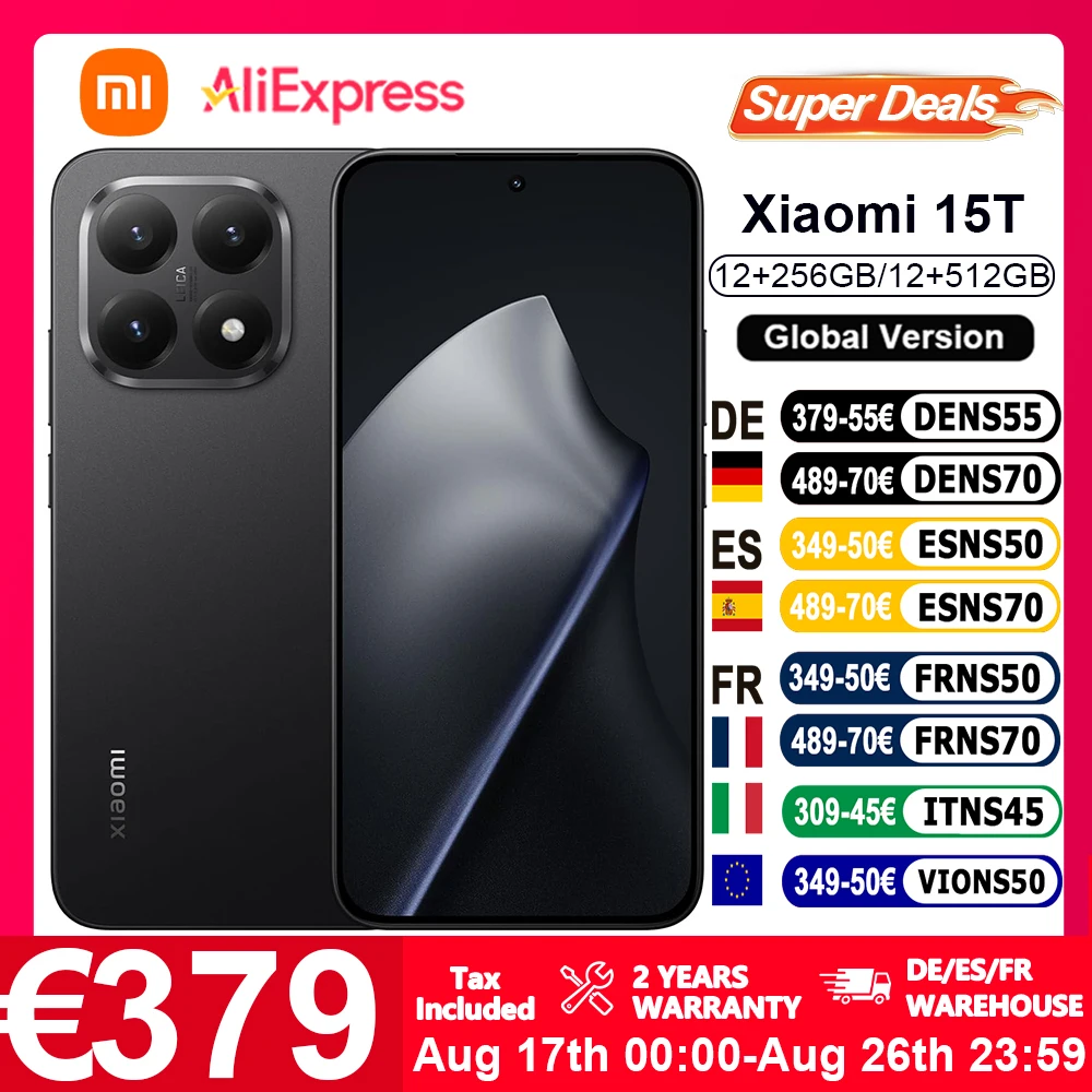 Globale Version Xiaomi 15T Smartphone 6,83' 67W HyperCharge 5500mAh 120Hz Display MediaTek Dimensity 8400-Ultra Leica Summilux Optische Linse Light Fusion 800 Außergewöhnliches High Dynamic HDR10+