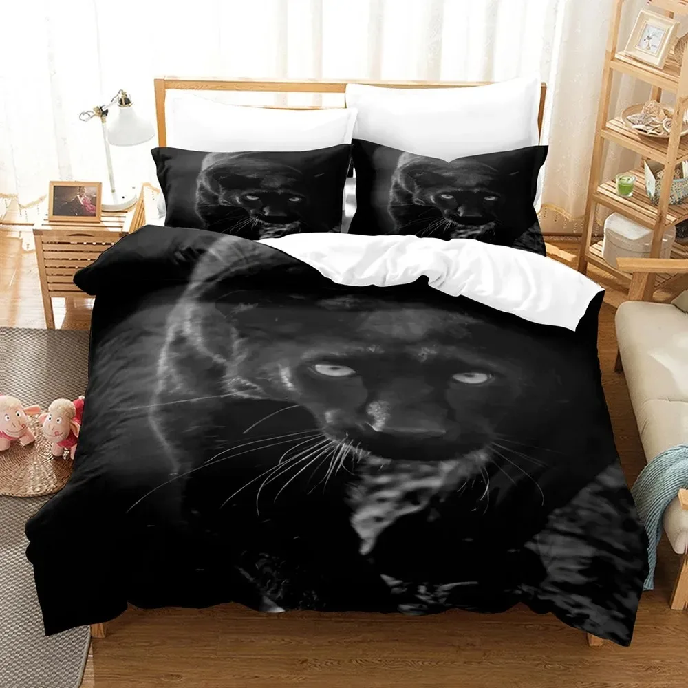 Black Panther Duvet Cover Set King Size Black Leopard Bedding Set For Kids Boys Safari Cheetah Animal Theme 3pcs Quilt Cover