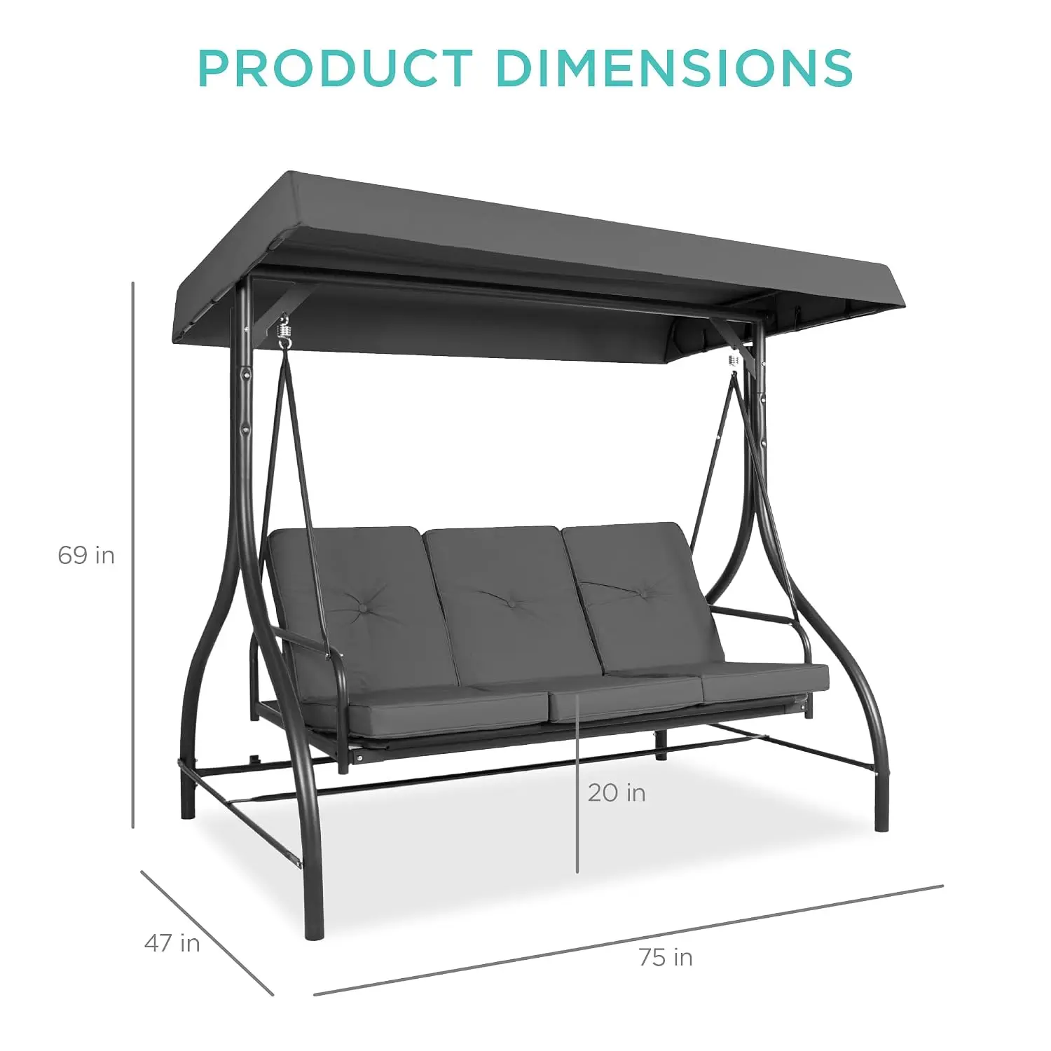 3-Seat Outdoor Large Converting Canopy Swing Glider, Patio Hammock Lounge Chair for Porch, Backyard w/Flatbed,Customized