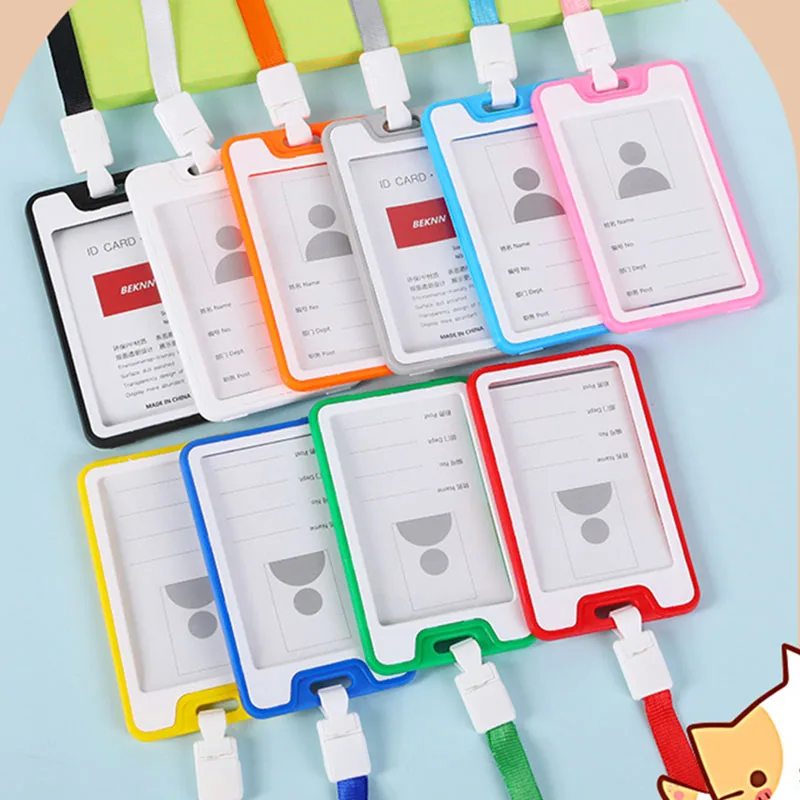 

Women Men Credit Card Holder Lanyard for Business Meeting Visiting Hang Pass Tag ID Card Candy Color Protector Case Bags
