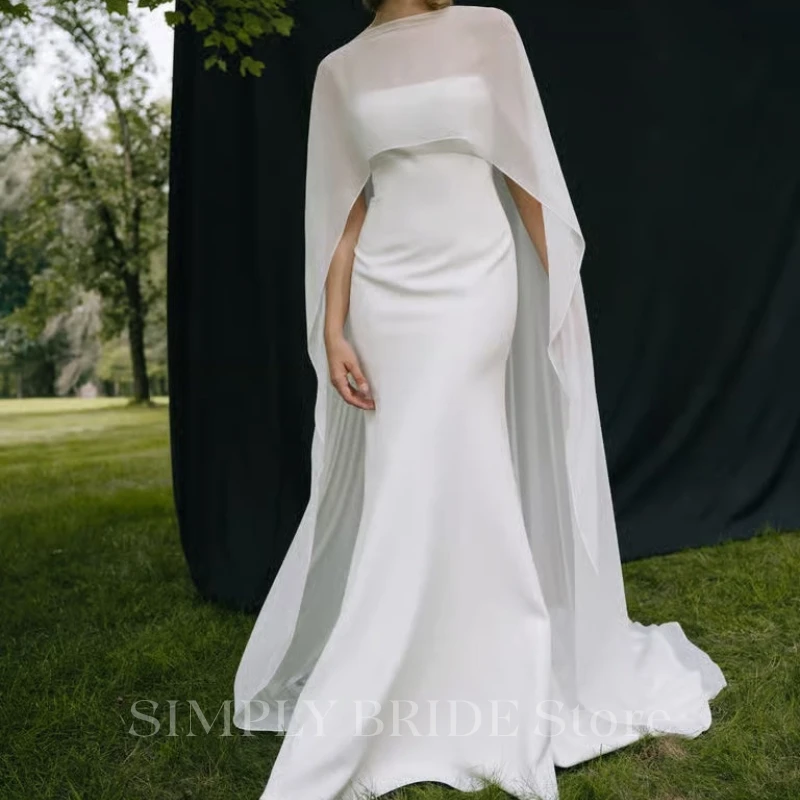 2026 Customized Minimalism Satin Wedding Dresses With Chiffon Shawl Bridal Gowns 2026 Elegance Mermaid Vestido De Novia Boda