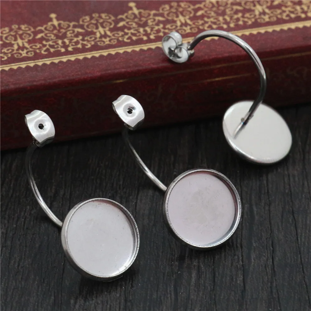 (Bez przejścia) 12mm 10mm 10szt. Z płytą tylną ze stali nierdzewnej w stylu dźwigni kolczyki zapinane z tyłu puste/podstawa, Fit 12mm szklane kaboszony, guziki-