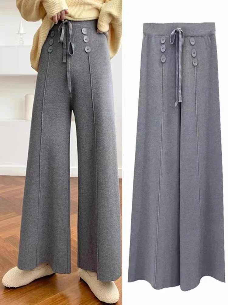 Pantaloni da donna autunnali Pantaloni a gamba larga in maglia oversize in vita elastica Pantaloni dritti coreani casual larghi larghi per le donne