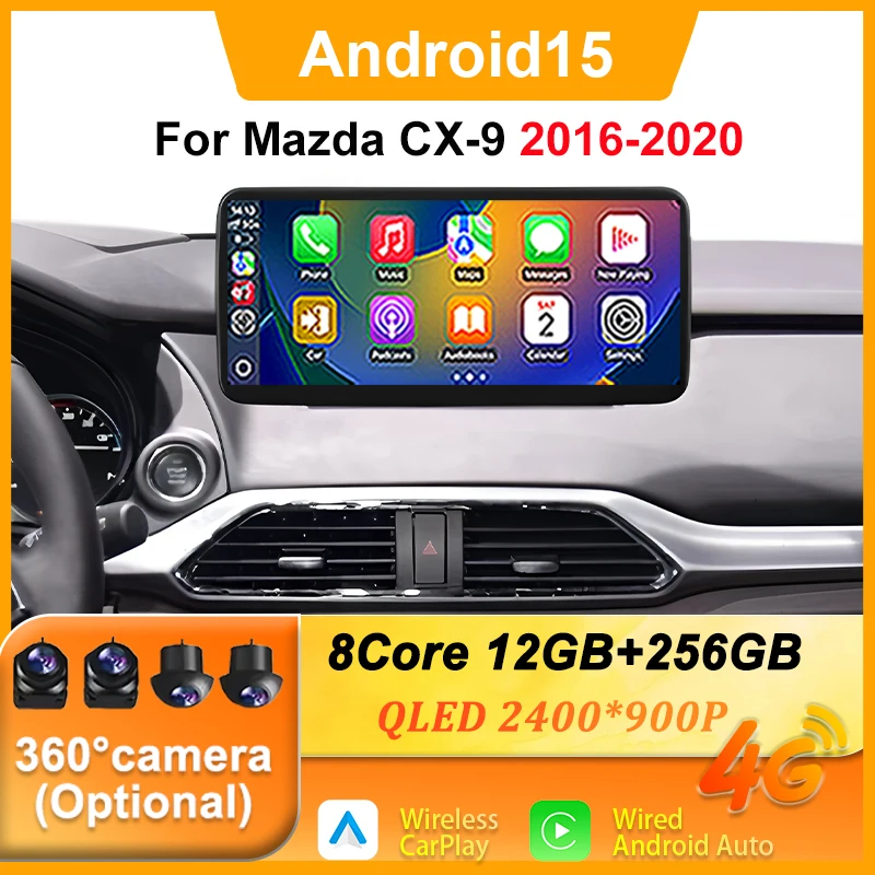 

12,3-дюймовый Android 15 GPS-навигатор для Mazda CX-9 2016-2020, автомобильный мультимедийный плеер с Bluetooth, Wi-Fi, DSP, головное устройство с CarPlay