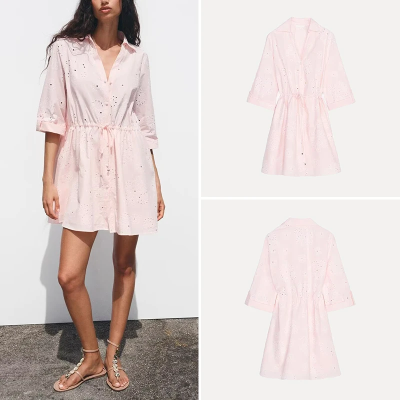 

Z Spring New Faion Pred Glue Embroidery Gentle Collar ort Dr Street Sle Polyester Fiber 00% Women's Dr