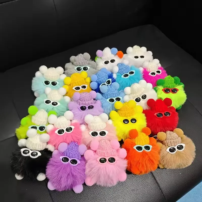 Mini Rex Rabbit Keychain Fluffy Key Ring Trinkets Pom Pom Backpack Pendant Trinket Pompons Handbag Decoration Accessories