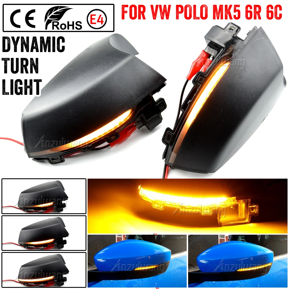 Dynamiczny kierunkowskaz LED do Volkswagen VW Polo MK5 6R 6C 2009 - 2016 2017 Boczne lusterko wsteczne Kierunkowskaz Migacz