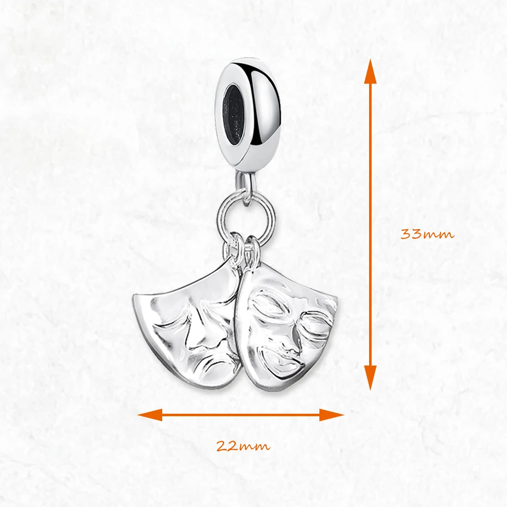 Theatre Masks Charms Pendant Spring Brand New European Style 925 Sterling Silver Vintage Fashion Jewelry Club for Women & Men