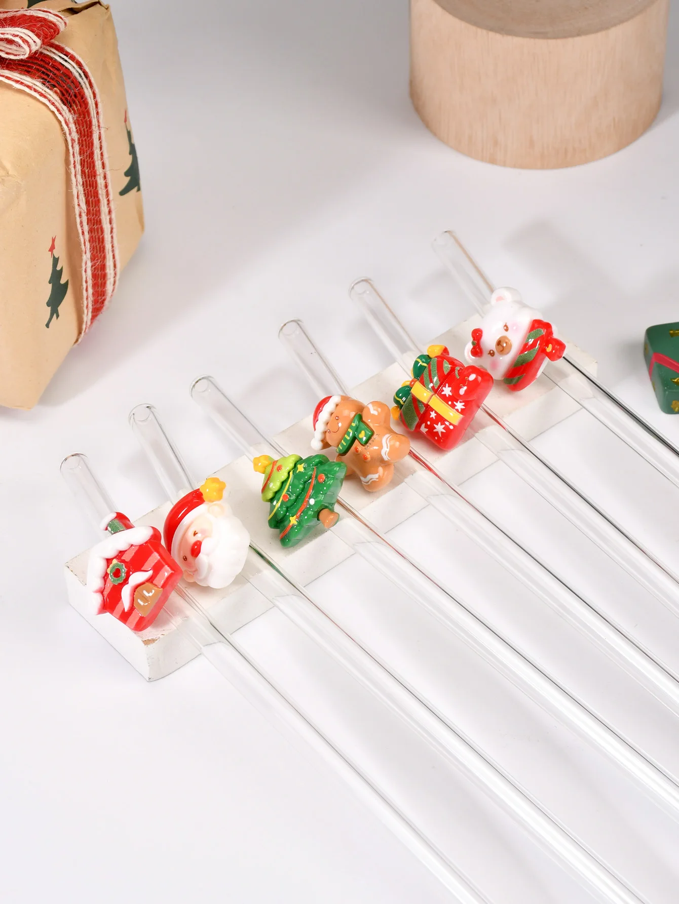 1/6PCS Fashion Glass Straw Set | 6 Christmas Designs | for Cocktail, Boba, Iced Drinks | Party, Wedding, Bar & Home Decor