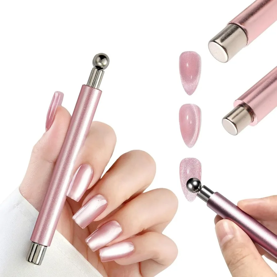 مجموعة مغناطيس عين القطة للأظافر، رأس مزدوج وردي ومغناطيس دائري لفن الأظافر الجلية، مجموعة أدوات مانيكير احترافية #1