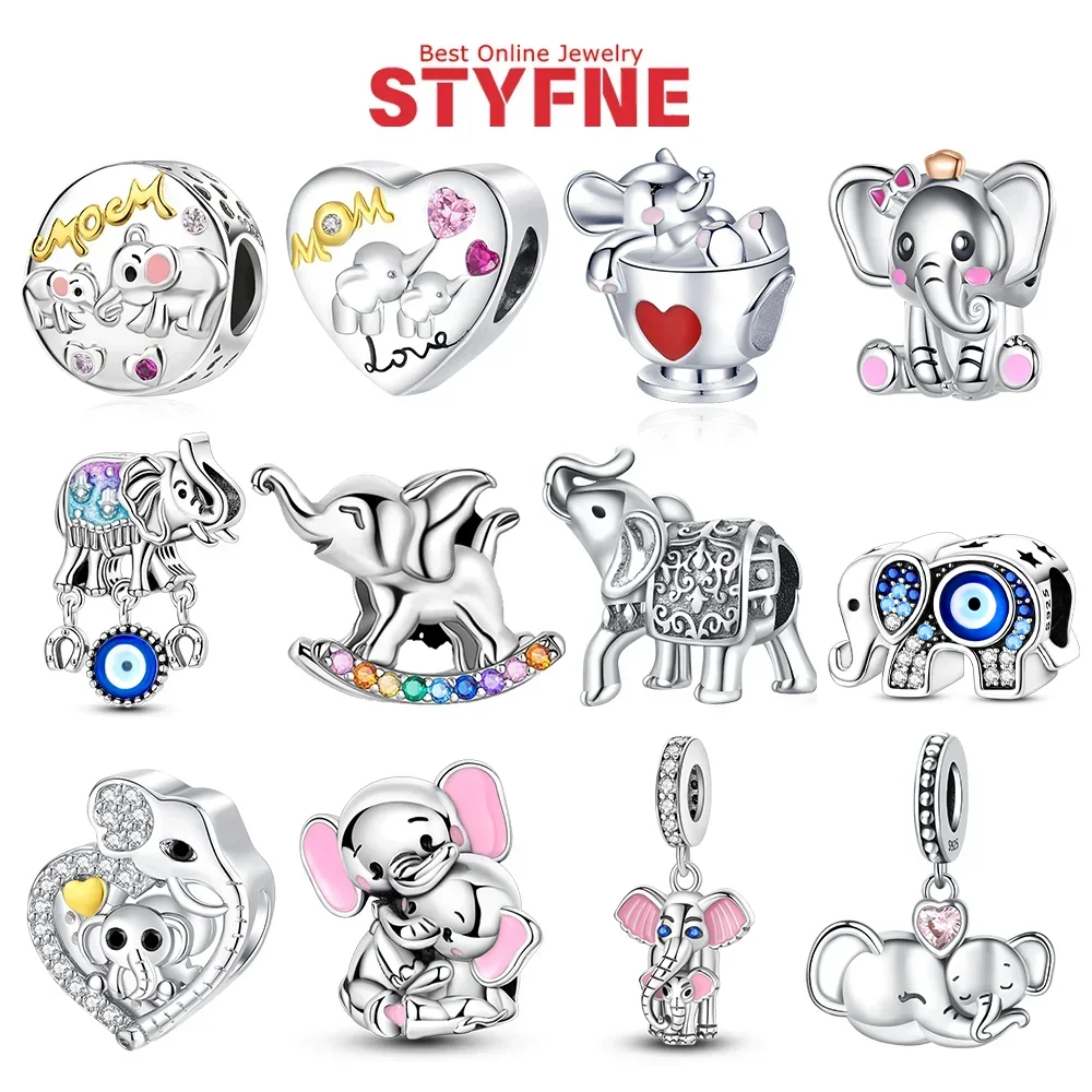 Silver-Plated Sitting Elephant Charms Beads Fit Original Bracelets Bag Keychain Charms Beads Pendant Diy Women Jewelry Gift