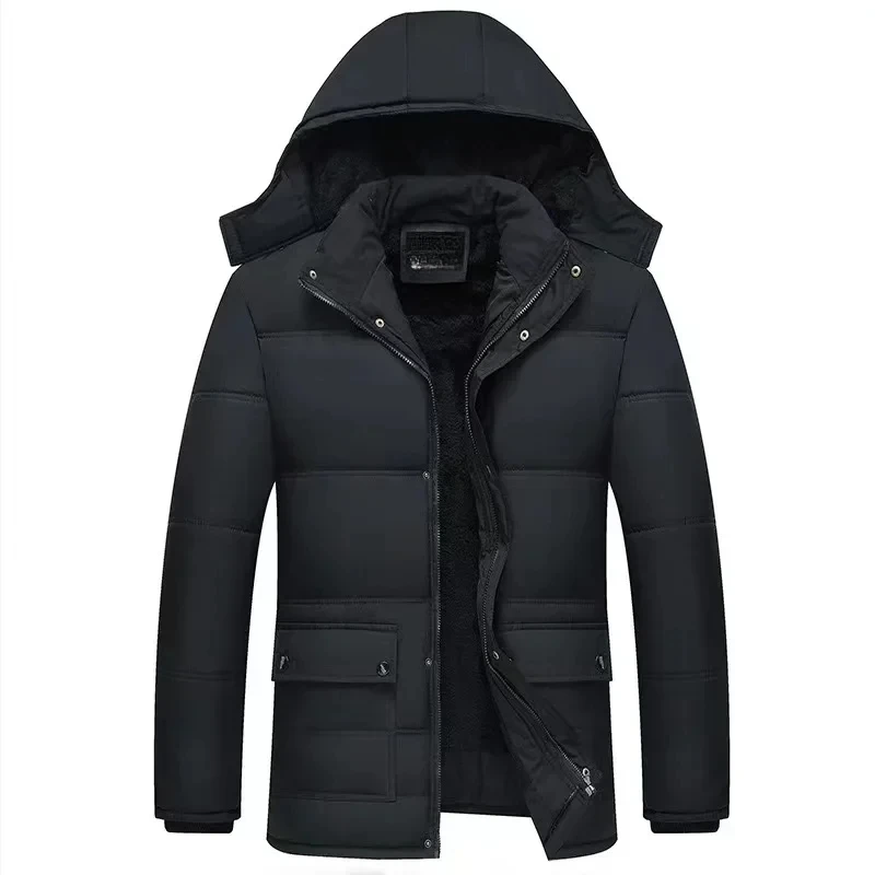 2024 New Winter Warm Down Jacket Coat Men Vintage Luxury Oversize Hooded Solid Color Lambs Wool Thick Padded Jackets ZL386