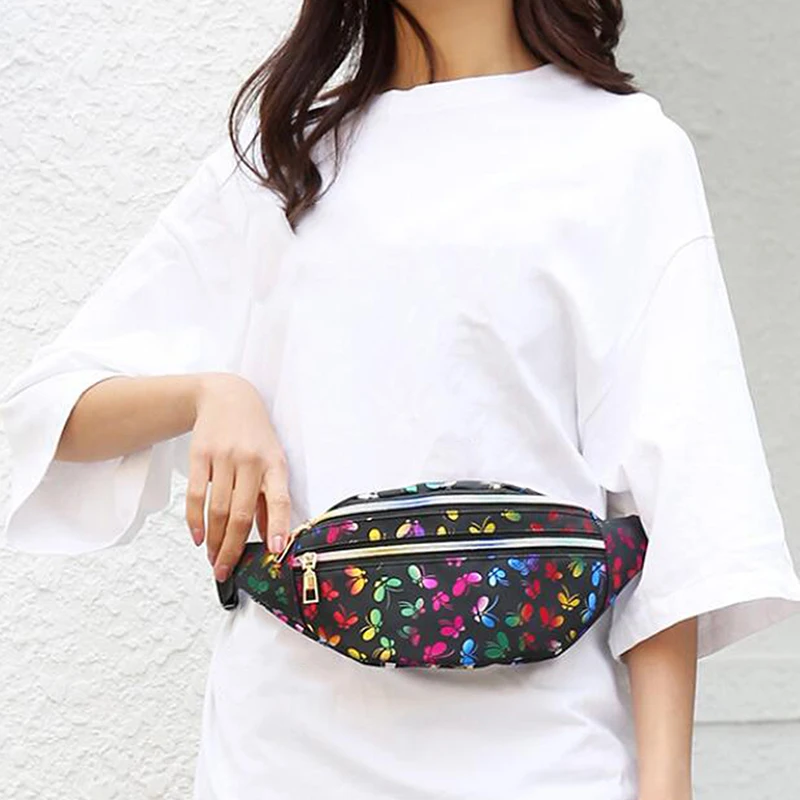 Design Fashion Waist Bags Female Fanny Pack Belt Bag Black Geometric Waist Packs Laser Women Chest Phone Pouch