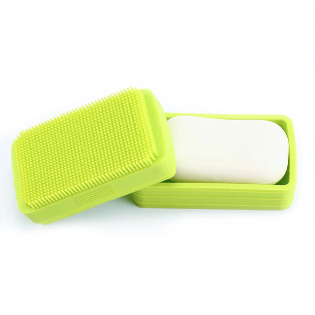 

Multifunctional Silicone Soap Dish Tray Lid Bath Brush Design Sanitary Bathroom Accessory Green