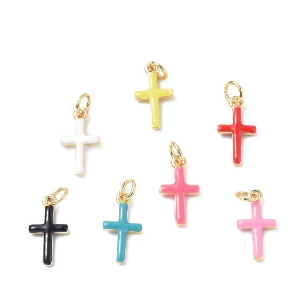 

10Pcs Cross Enamel Pendant Crucifix Hanging Charm for DIY Jewelry Making Easter Eid Necklace Earrings Craft DlY Finding 15x8x3mm