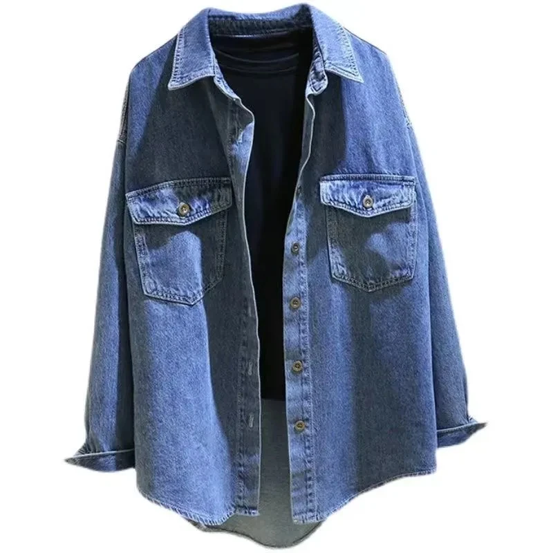 Thin Retro Summer Denim Shirt For Women 2024 Spring  Autumn New Versatile Long Sleeved Loose Denim Jacket Top Female