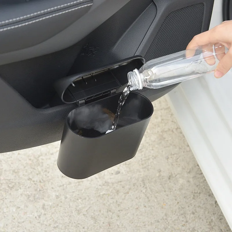 Compact Car Trash Can With Press Lid Clamshell Hanging Garbage Bin For Vehicle Interior Storage Organizer Auto Accessories