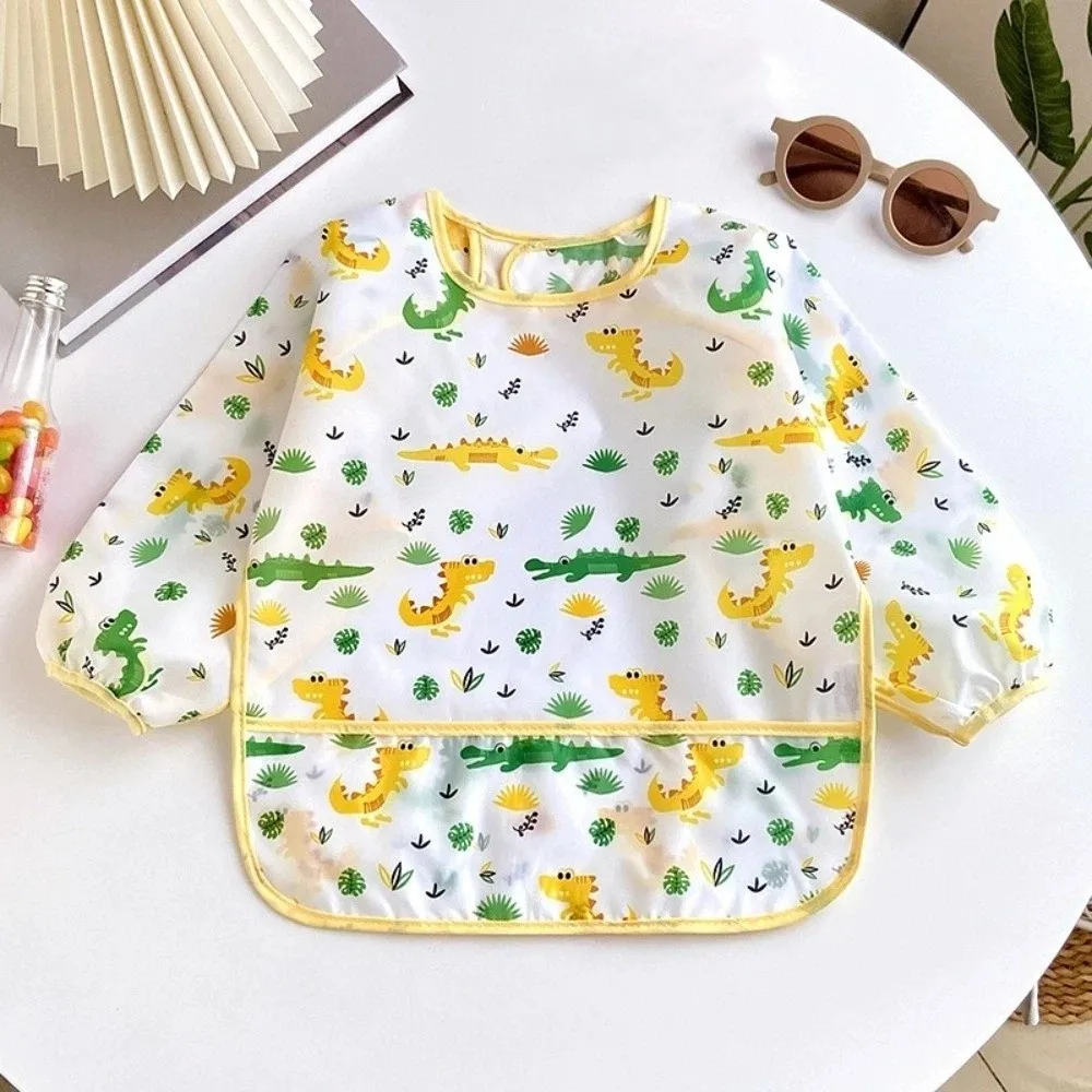 

Cute Cartoon Baby Bibs Colorful Design Waterproof Fabric Waterproof Bib Long Sleeve Soft Material Self Feeding Apron