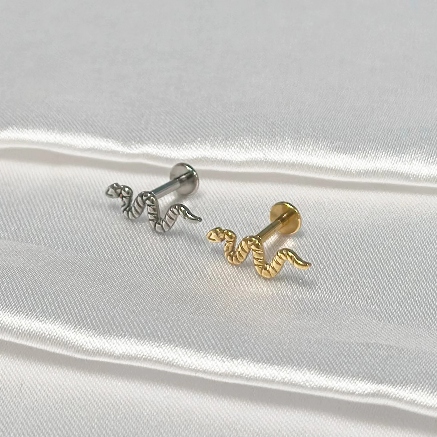 F136 Titanium Alloy Dark Snake-Shaped Stud Earrings, Medical Implantable Grade, Anti-Allergy, Cochlear Studs, Ear Bone Studs.