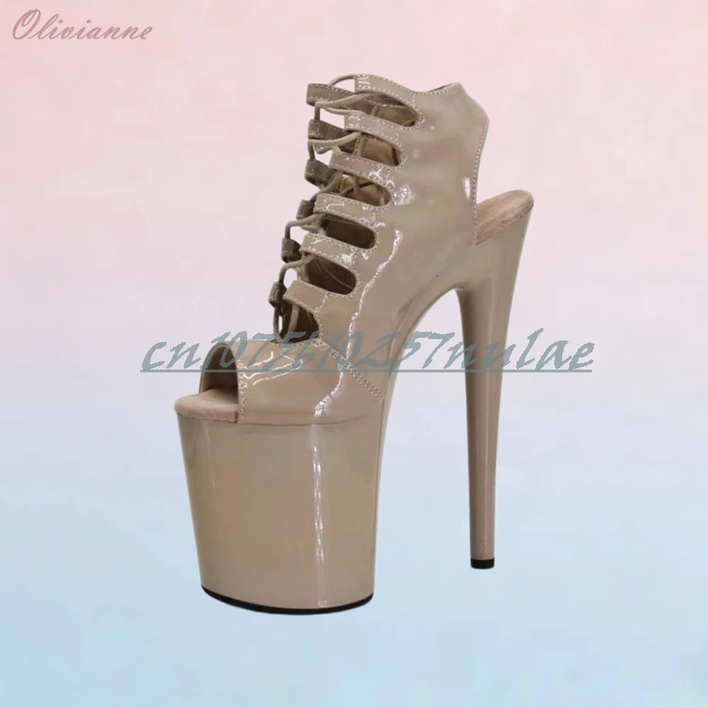 Solid PU Cross Tied Hollow Open Toe Sandals Dance High Heels Platform Fashion Women Shoes 2026 Sexy Women Dance Shoes