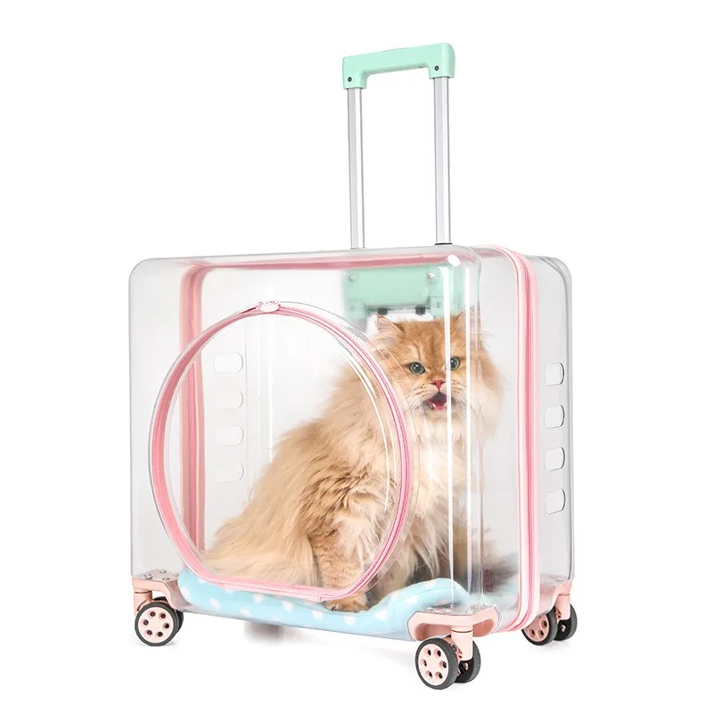 

Multifunctional Pet Trolley Case Breathable Outdoor Transparent Carrier Large Capacity Travel Bag for Cats Dogs