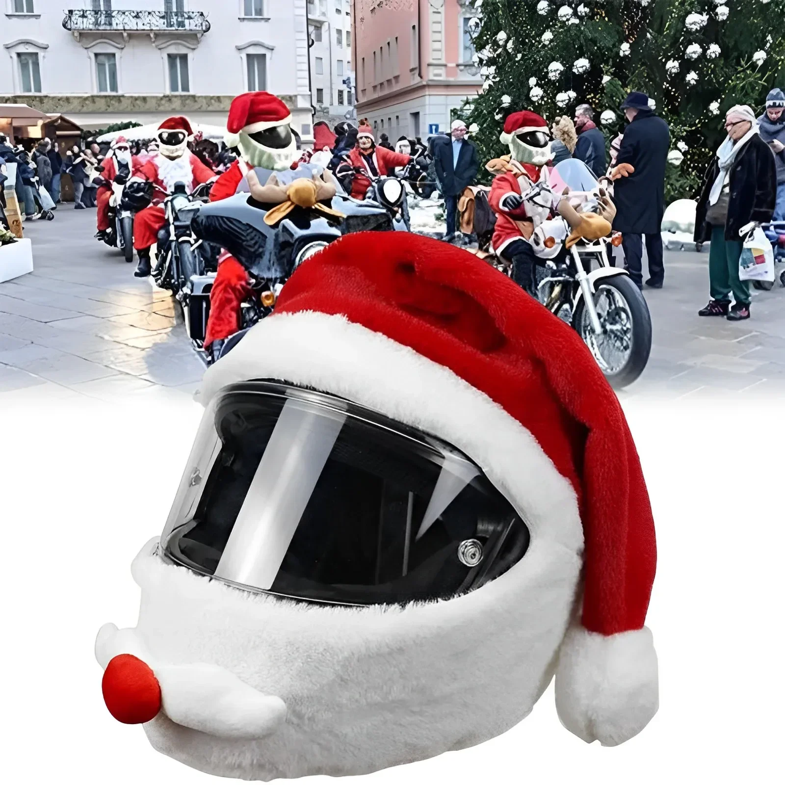 Santa Claus Full Face Helmet Cover, Christmas Santa Hat for Motorcycle Cycling, Riding Decoration Gift