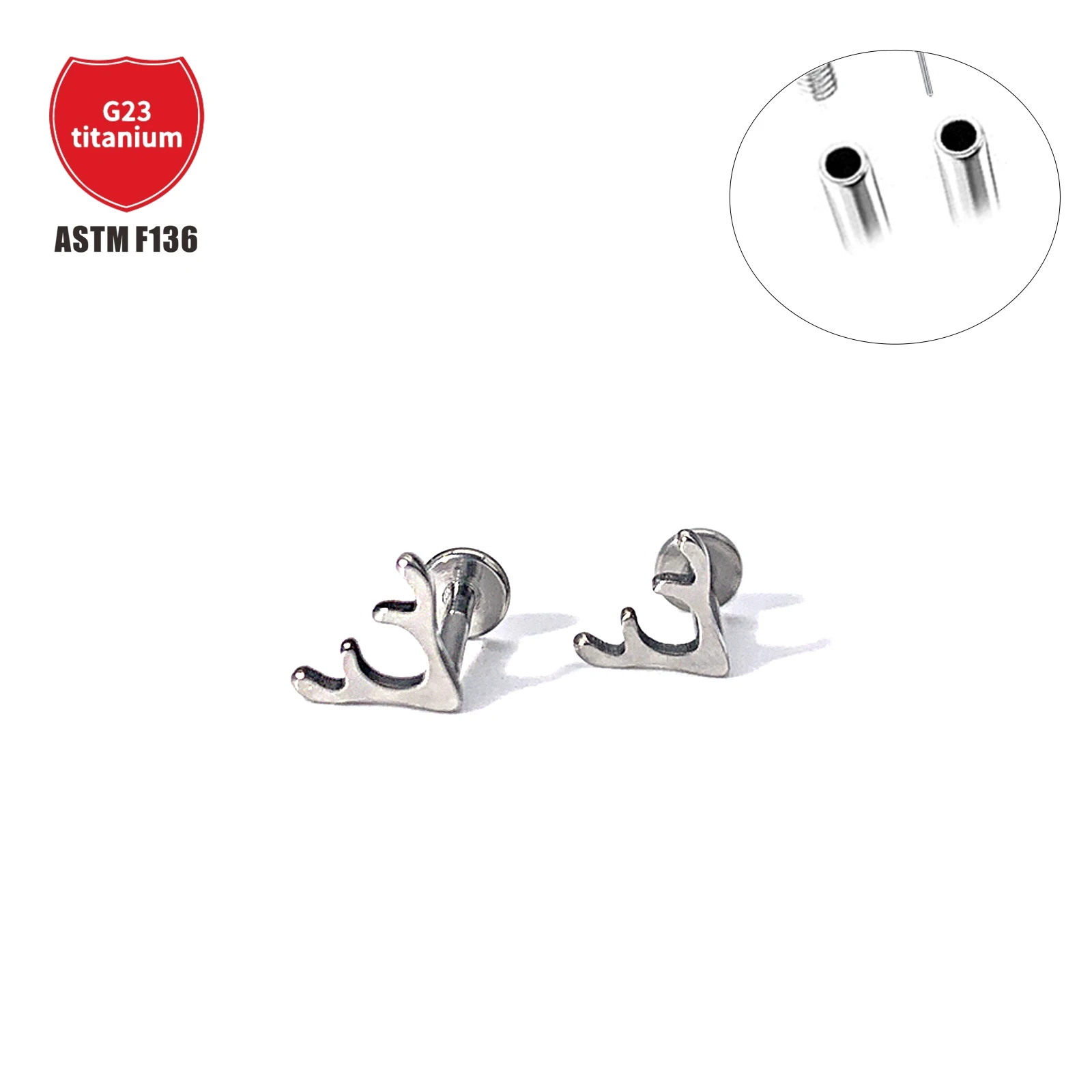 1 Pcs F136 Titanium Pin Threaded Models Deer Earrings Animal Ear Bone Studs Body Piercing Jewelry